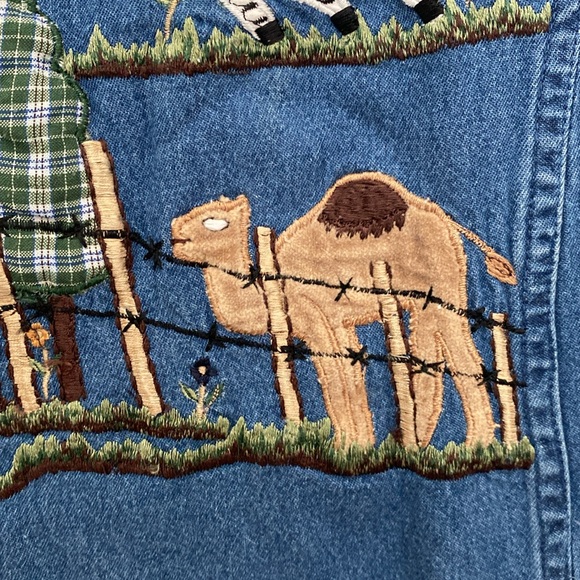 Vintage Embroidered Floral Blue Jean Cotton Denim Maxi Dress XLarge 90s - Picture 10 of 17